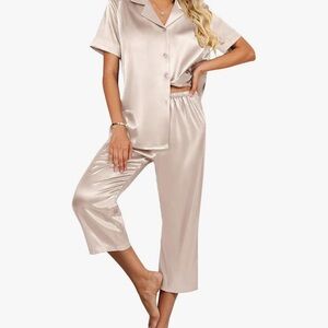 Women's Silky Pajama Set in Champagne color